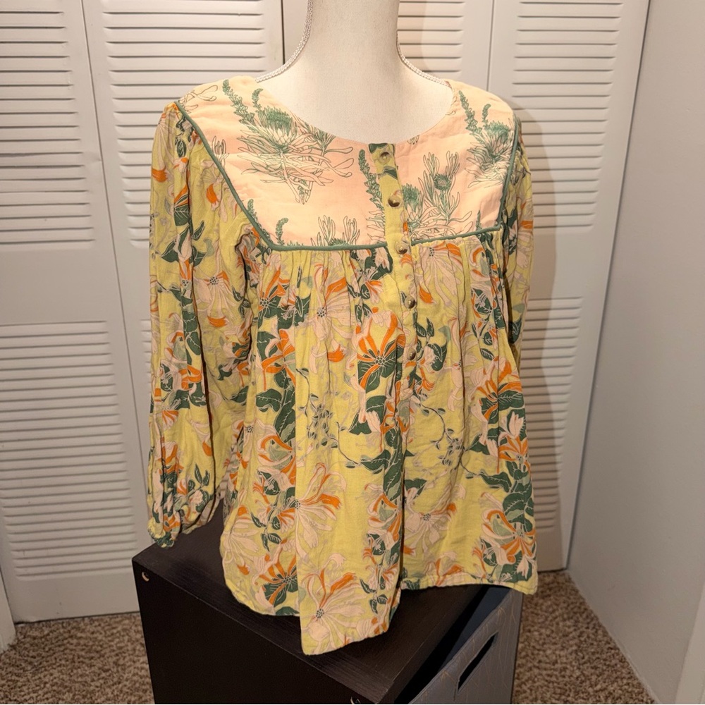 Kate Quinn Yellow Floral Blouse Size XL (B1P4)